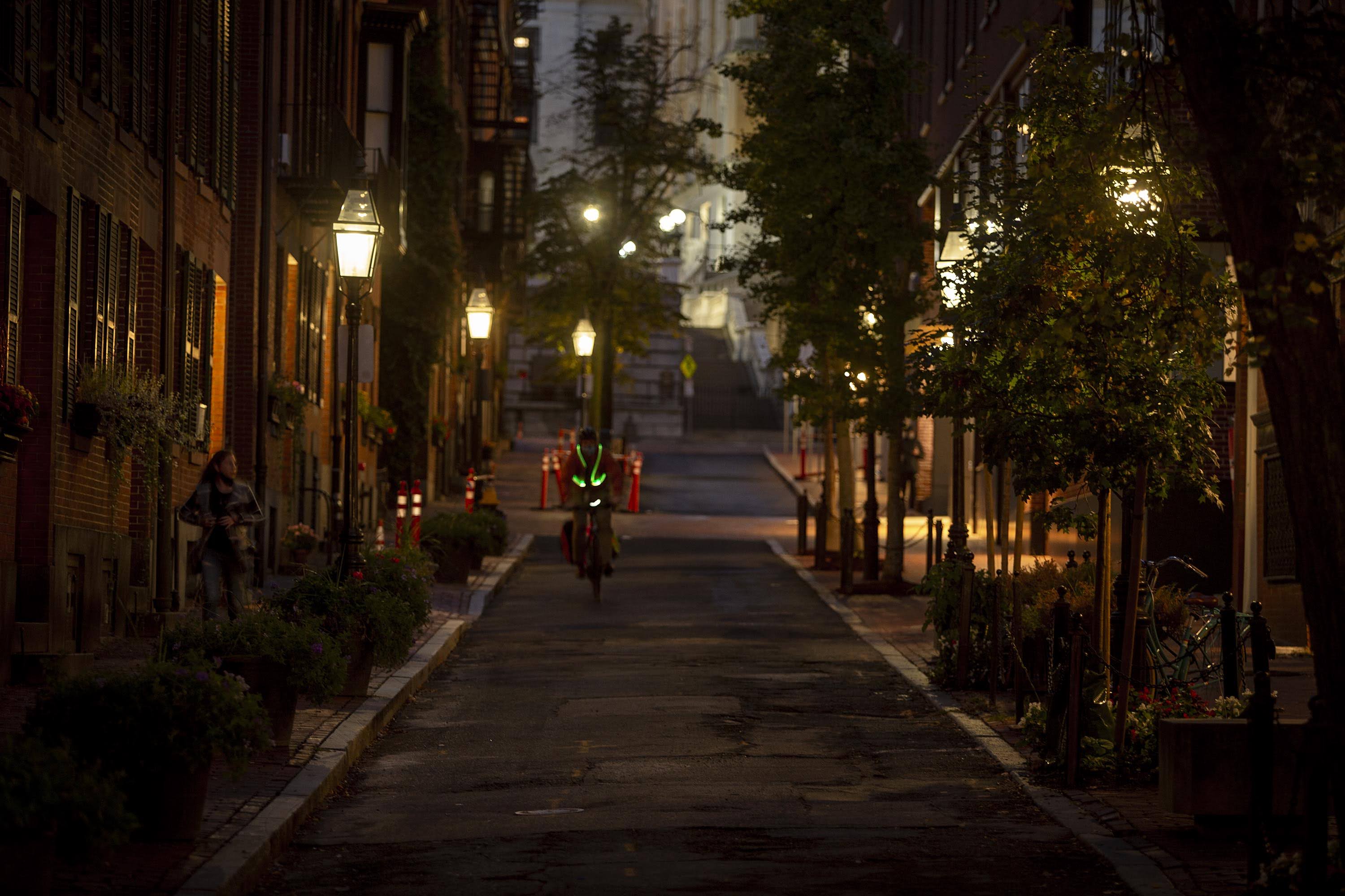 gas lamp and brick sidewalk Beacon Hill Boston
