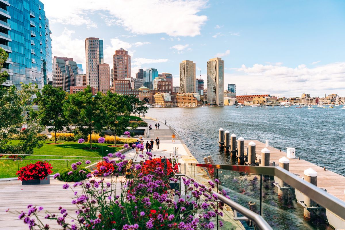 Boston Seaport District waterfront skyline